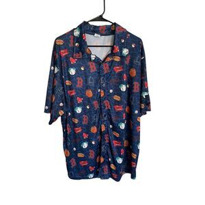 Boston Red Sox Mens Multicolor Graphic Print Hawaiian Button Up Shirt Size XL